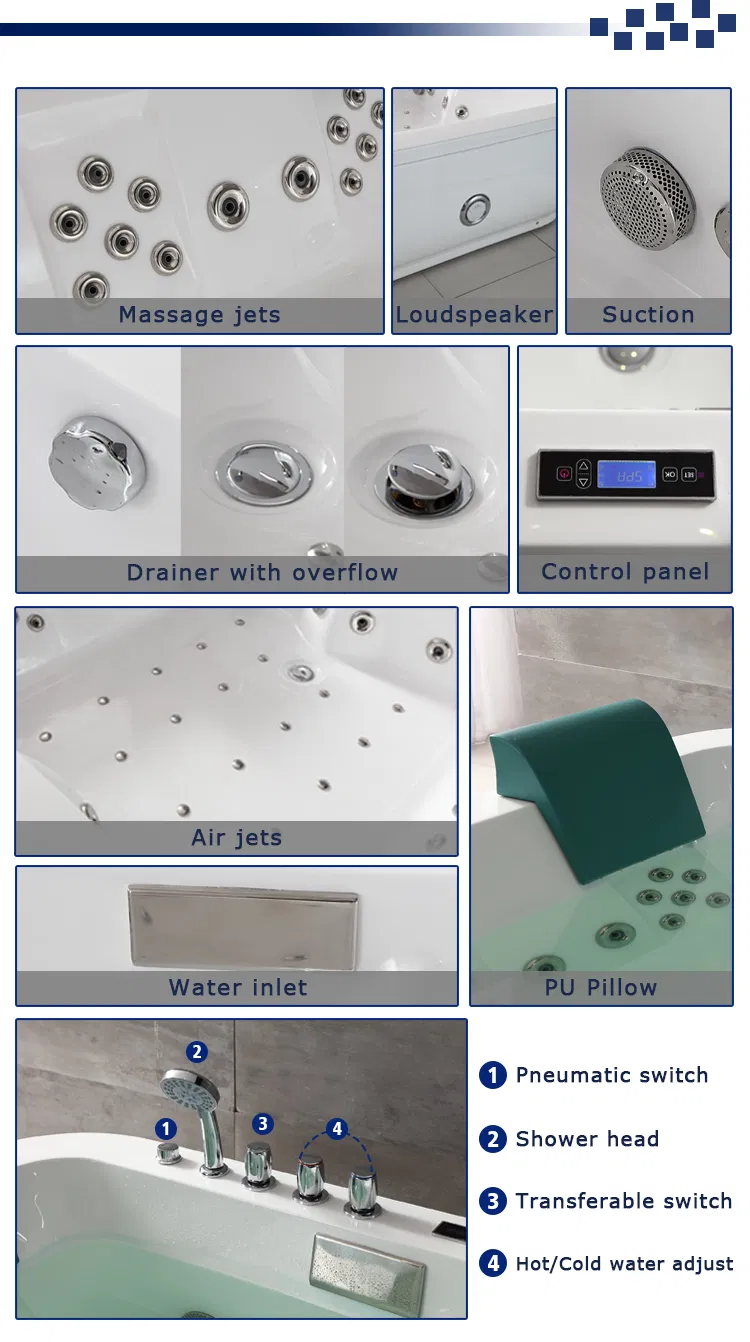 3 Persons Jacuzzi Large Size Freestanding Hot Tub SPA Acrylic Bath Massage Bathtub Whirlpool