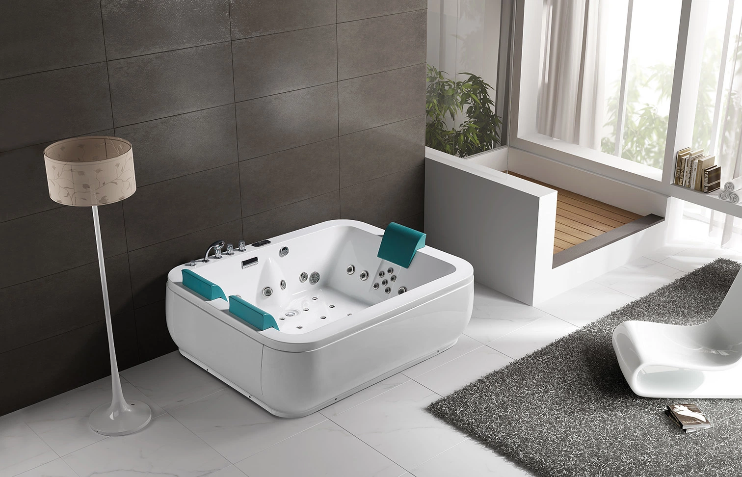 3 Persons Jacuzzi Large Size Freestanding Hot Tub SPA Acrylic Bath Massage Bathtub Whirlpool
