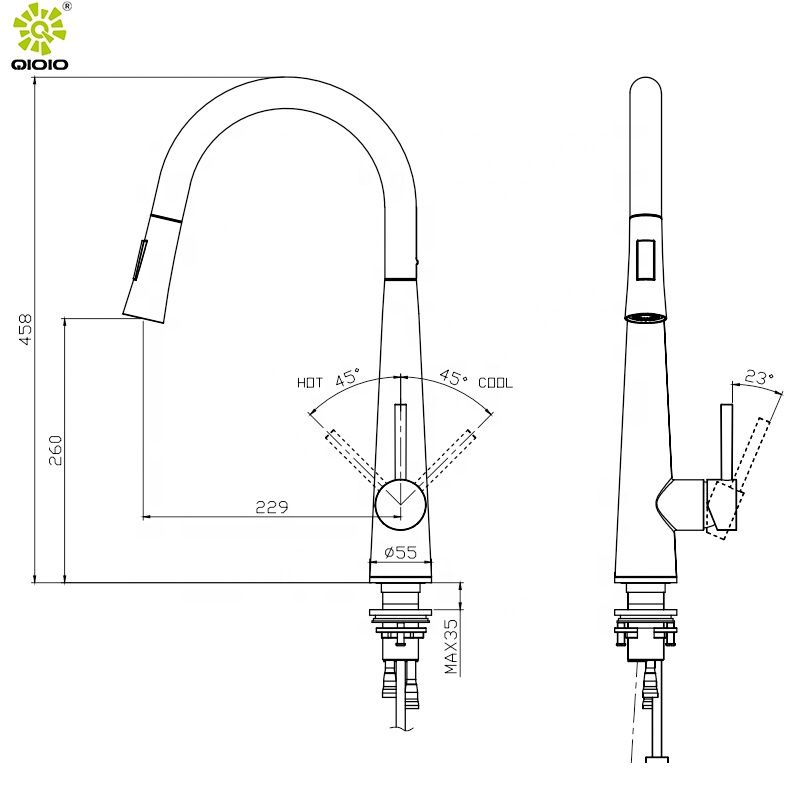 304 Stainless Steel Sink Water Faucets Black Pull out Kitchen Faucet