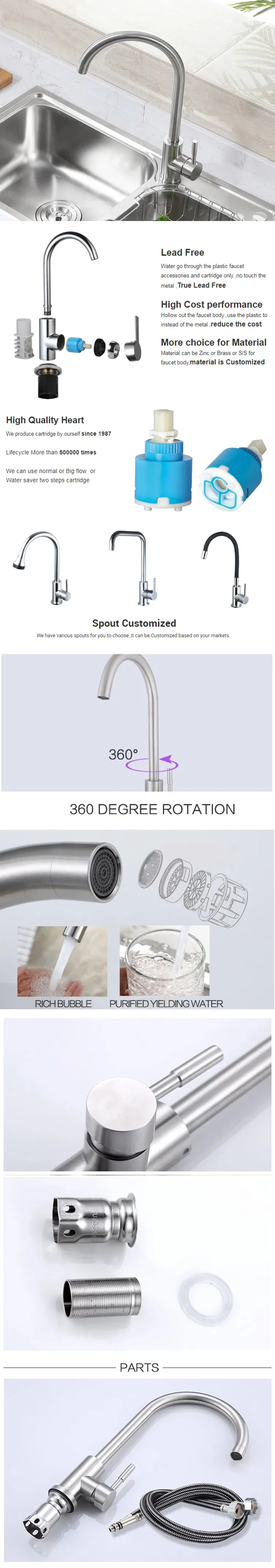 360 Degree Rotatable Flexible Single Handle Kitchen Tap Faucet
