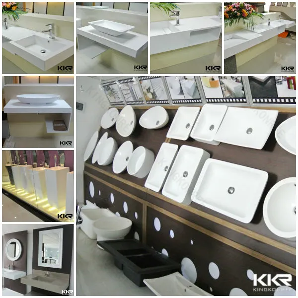 American Popular Cabinet Rectangle Double Basin Cast Stone Resin Sink 0821