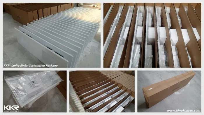 American Popular Cabinet Rectangle Double Basin Cast Stone Resin Sink 0821