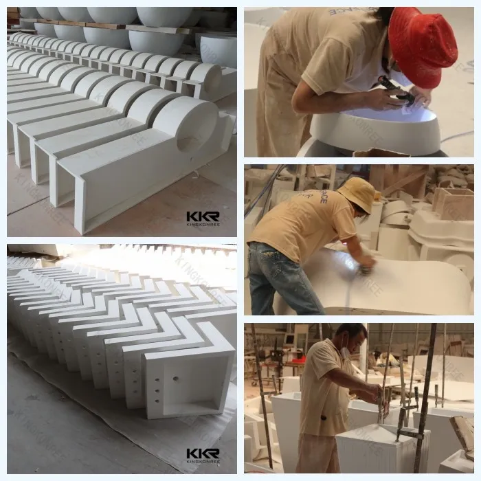 American Popular Cabinet Rectangle Double Basin Cast Stone Resin Sink 0821