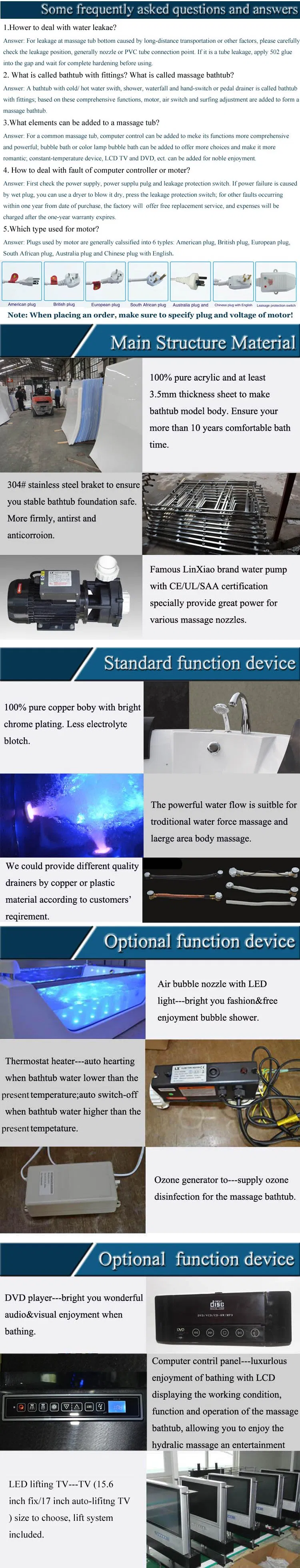 Apron Install Sex Couple European Style Bathtub with Jacuzzi Function