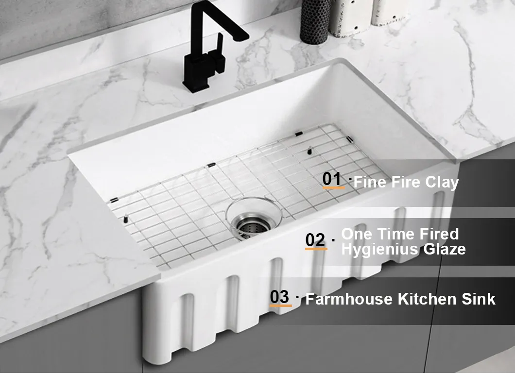 Apron Kitchen Sink with Cupc Certificate, Fireclay Ceramic Sanitary Wares Farmhouse Wash Sink