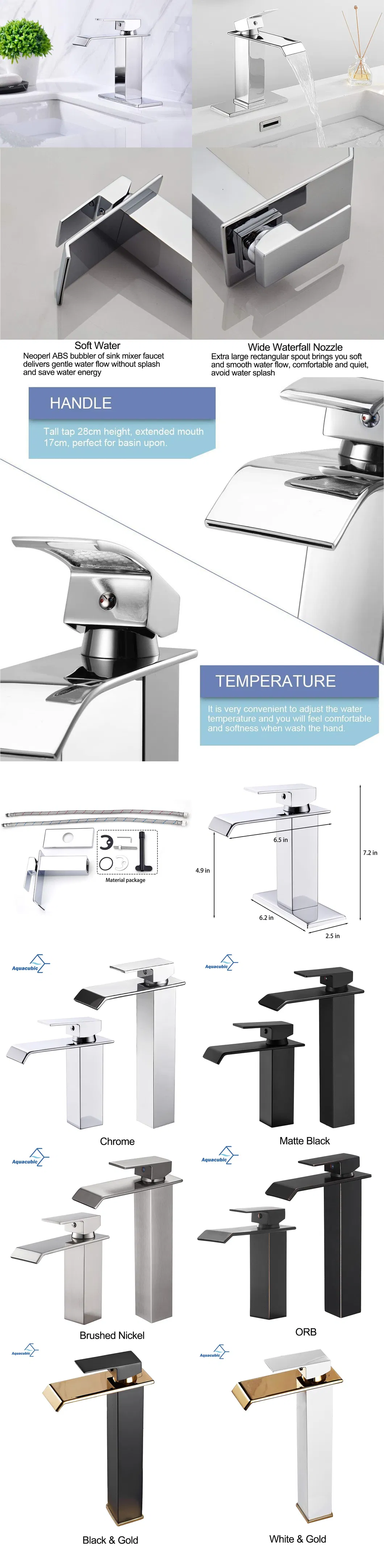 Aquacubic Cupc Brass Body Single Handle Deck Mount Faucet Chrome Bathroom Tap Face Basin Faucet