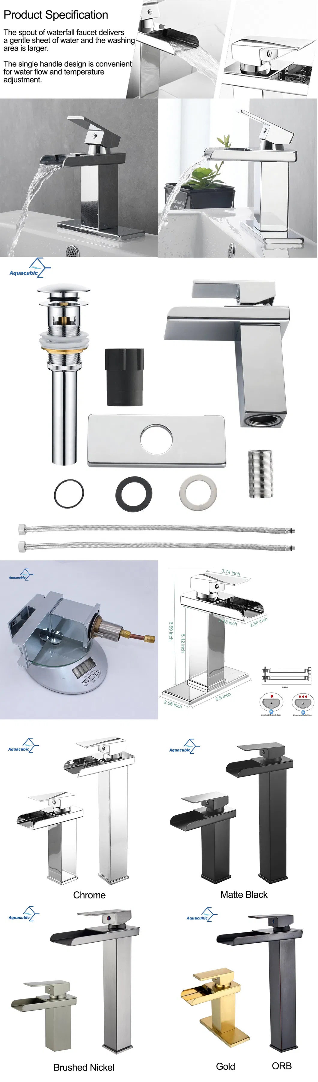 Aquacubic Cupc Certified Chrome Waterfall Bathroom Basin Water Faucet