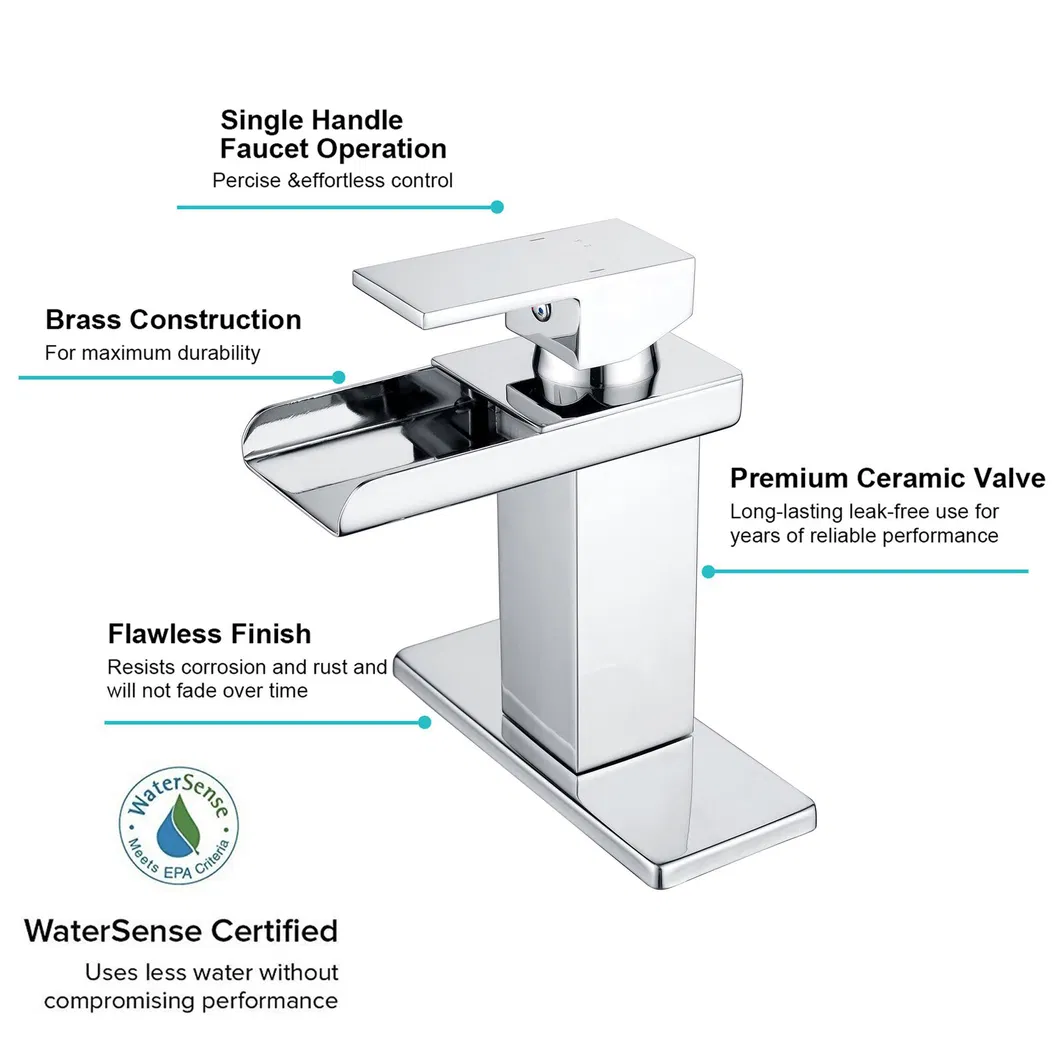 Aquacubic Cupc Certified Chrome Waterfall Bathroom Basin Water Faucet