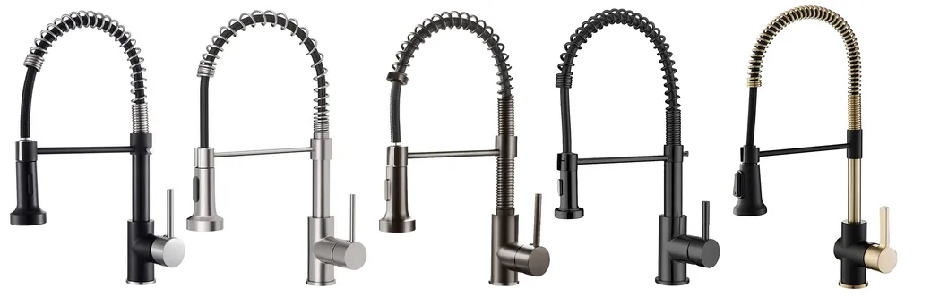 Aquacubic Factory Direct Lead Free Solid Brass Cupc Certified Deck Mounted Single Handle Pull Down Spring Black Kitchen Faucet