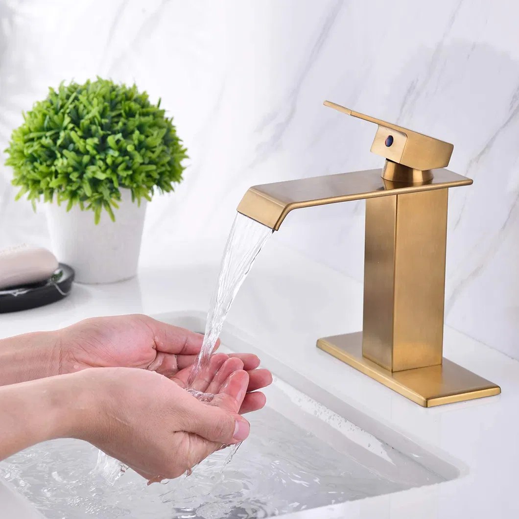 Aquacubic New Style Lavatory Luxury Cupc Single Handle Brass Waterfall Basin Faucet Rose Gold