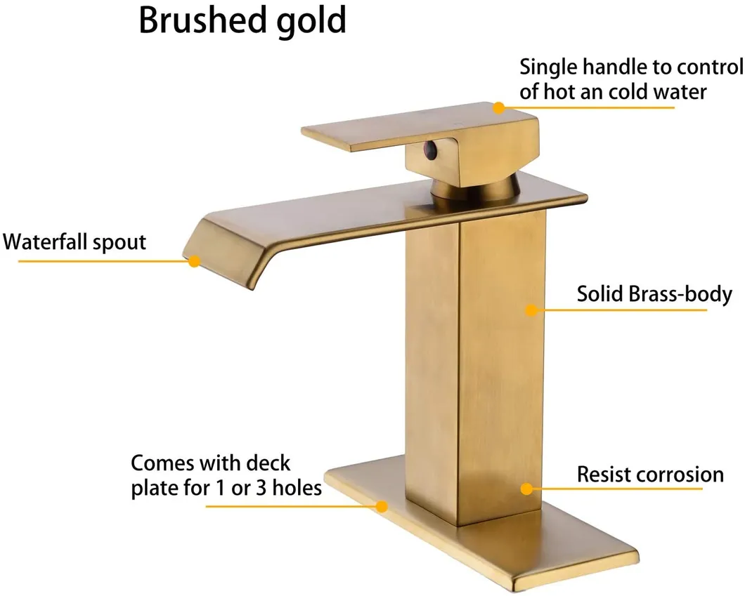 Aquacubic New Style Lavatory Luxury Cupc Single Handle Brass Waterfall Basin Faucet Rose Gold