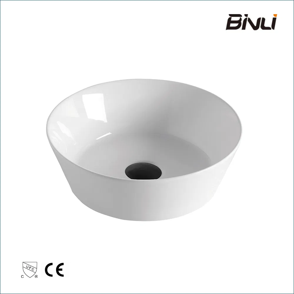 Bathroom Above Counter Egg Shape Oval Bowl Ceramic Vessel Vanity Sink Art Basin - White Porcelain - with Pop up Drain Stopper