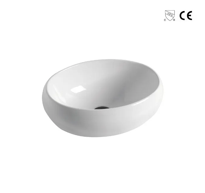 Bathroom Above Counter Egg Shape Oval Bowl Ceramic Vessel Vanity Sink Art Basin - White Porcelain - with Pop up Drain Stopper
