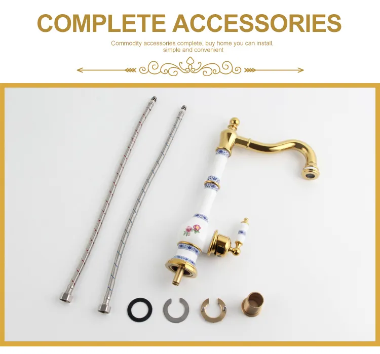 Bathroom Accessories Sanitary Ware Ceramic Brass Shower Antique Sink Basin Kitchen Water Mixer Bibcock Faucet Tap (Zf-608G)