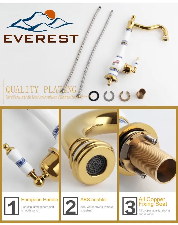 Bathroom Accessories Sanitary Ware Ceramic Brass Shower Antique Sink Basin Kitchen Water Mixer Bibcock Faucet Tap (Zf-608G)