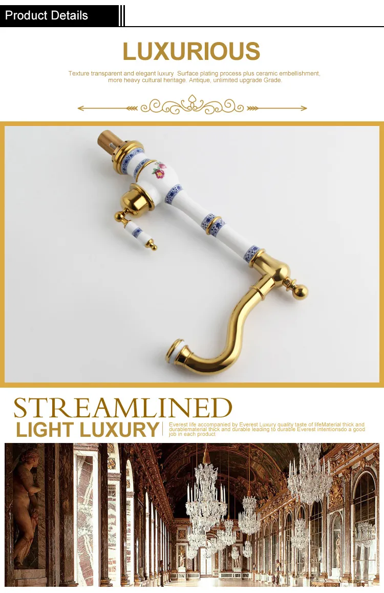Bathroom Accessories Sanitary Ware Ceramic Brass Shower Antique Sink Basin Kitchen Water Mixer Bibcock Faucet Tap (Zf-608G)