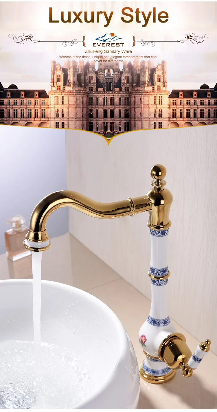 Bathroom Accessories Sanitary Ware Ceramic Brass Shower Antique Sink Basin Kitchen Water Mixer Bibcock Faucet Tap (Zf-608G)