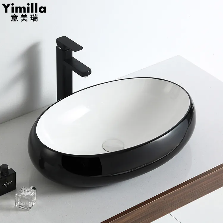 Bathroom Vanity Counter Top Oval Shape Black Wash Basin