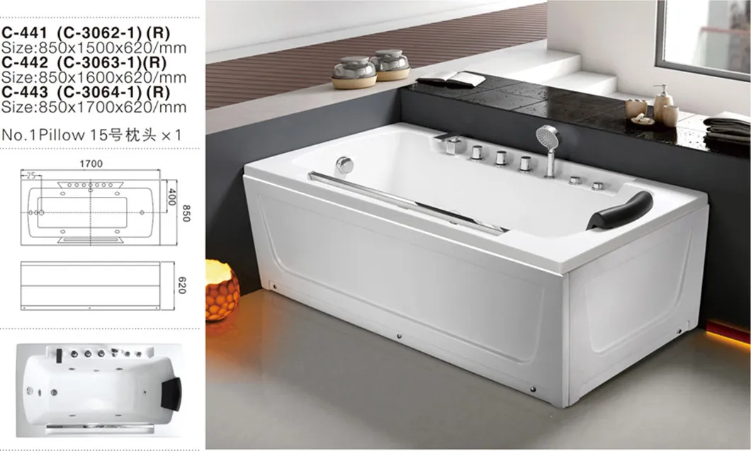 Best Manufacture High Quality Acrylic Whirlpool Bathtub with Jacuzzi