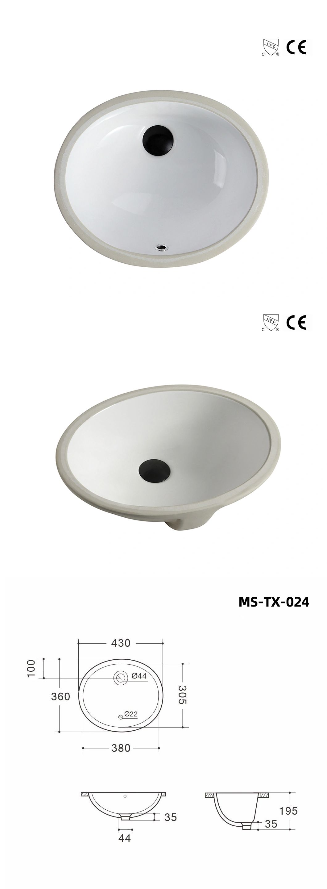 Cupc Certificate Oval Vanity Sink Porcelain Ceramic Basin Undermount Sink
