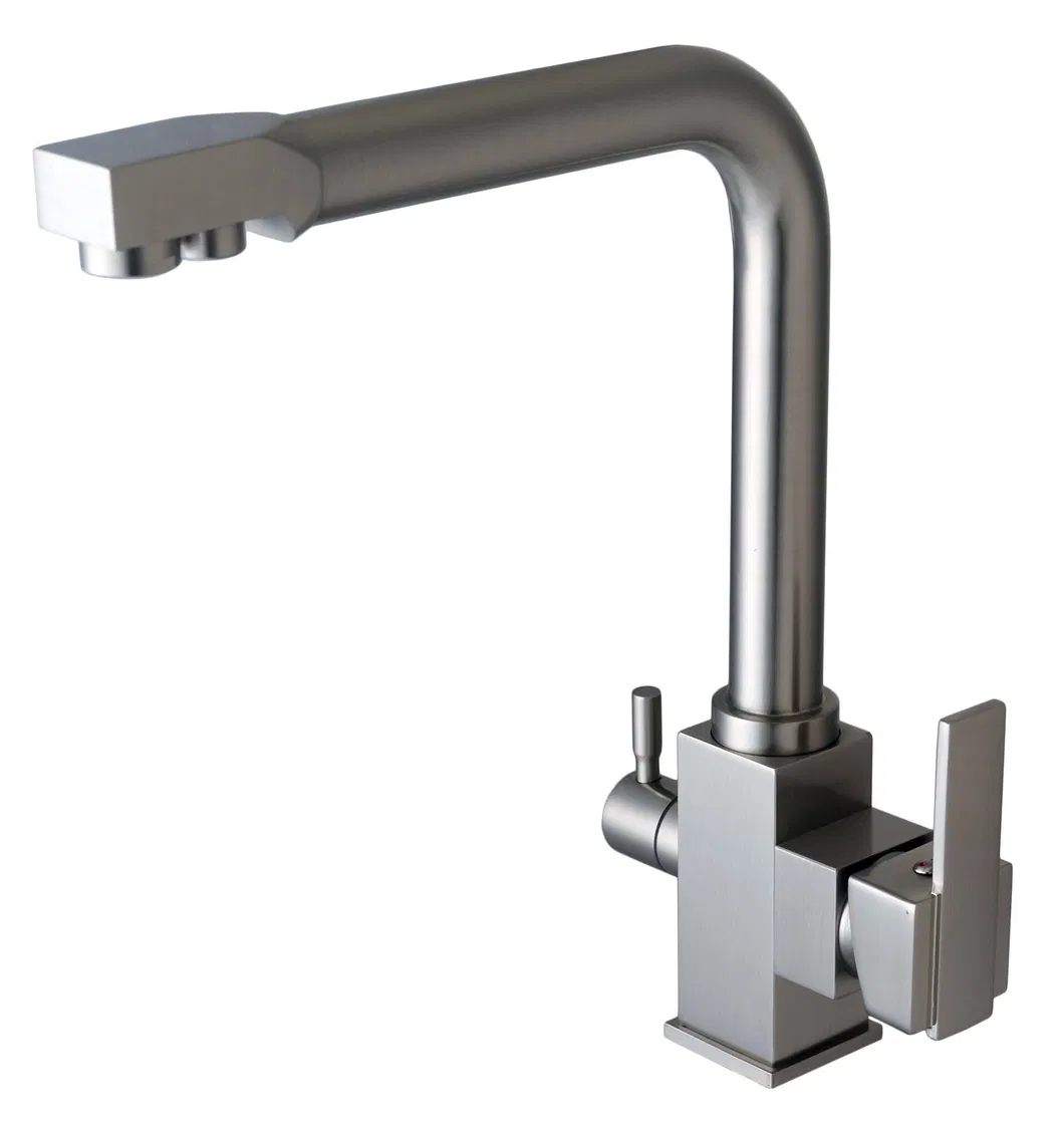 Double Handle Brass Kitchen Sink Faucet With Drinking Water(H23-100-STST)