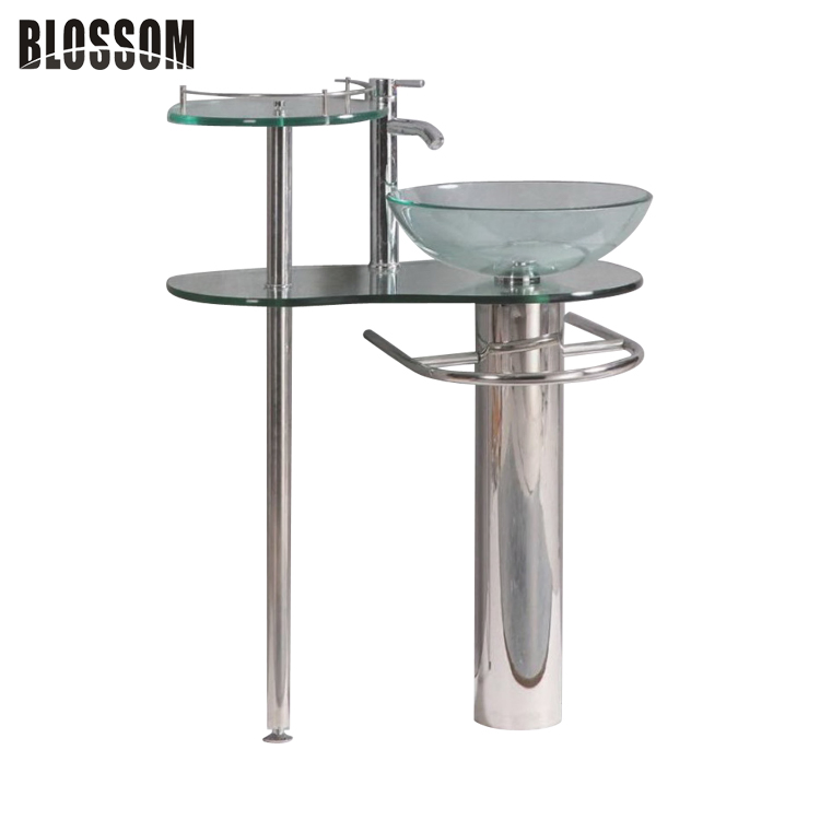 Double Sink Wall-Mounted Glass Wash Basin with Mirror ( BLS -2125)