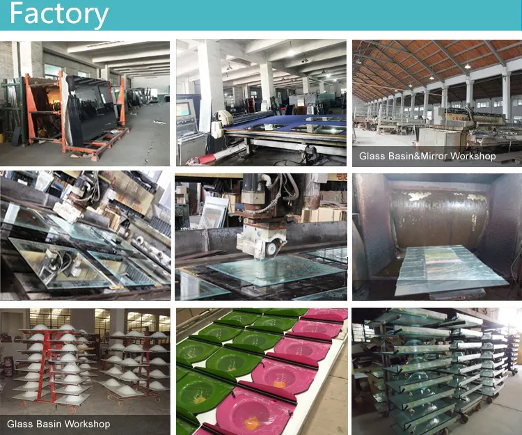 Double Sink Wall-Mounted Glass Wash Basin with Mirror (BLS-2125)