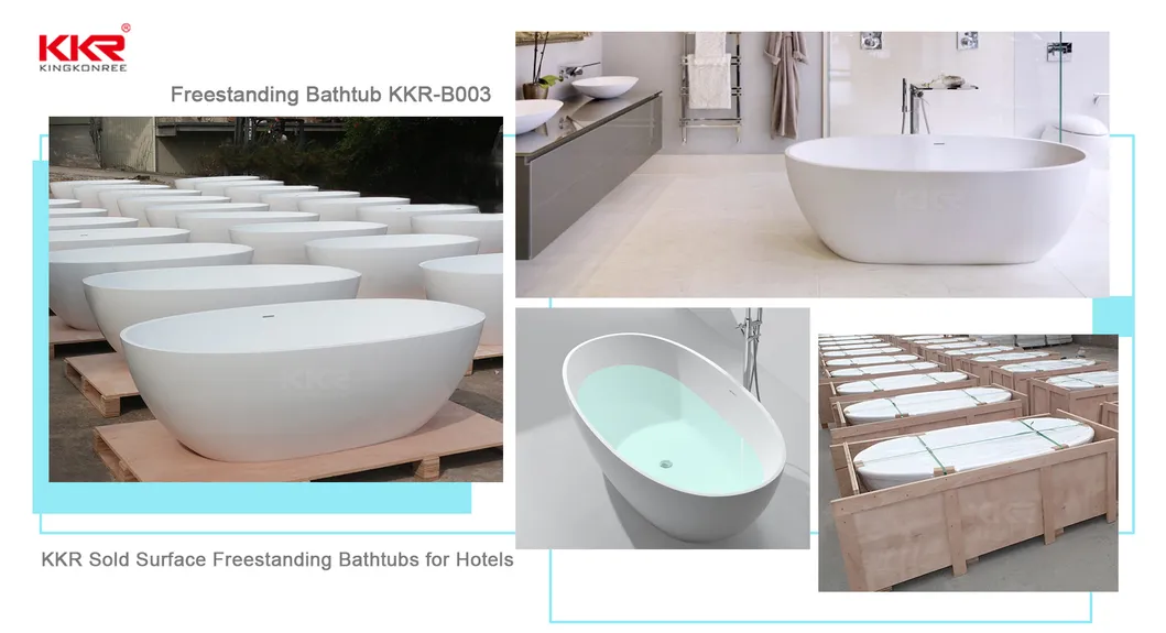 European Modern White Matt Solid Surface Oval Freestanding Bathtub