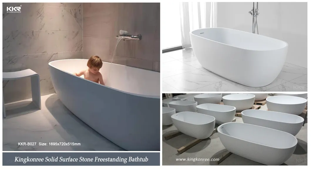 European Modern White Matt Solid Surface Oval Freestanding Bathtub
