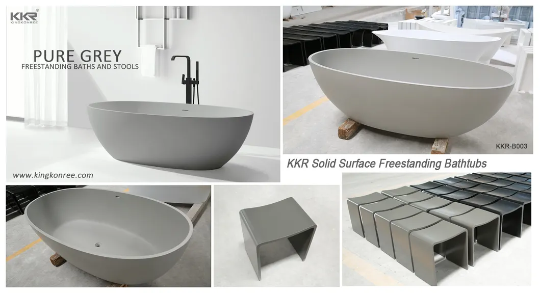 European Modern White Matt Solid Surface Oval Freestanding Bathtub