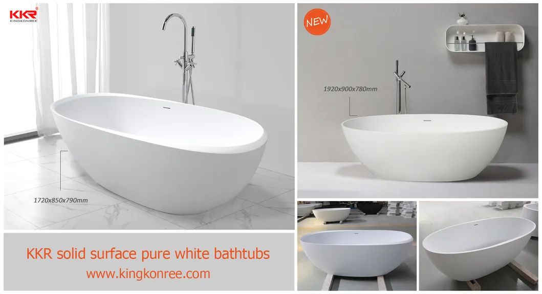 European Modern White Matt Solid Surface Oval Freestanding Bathtub