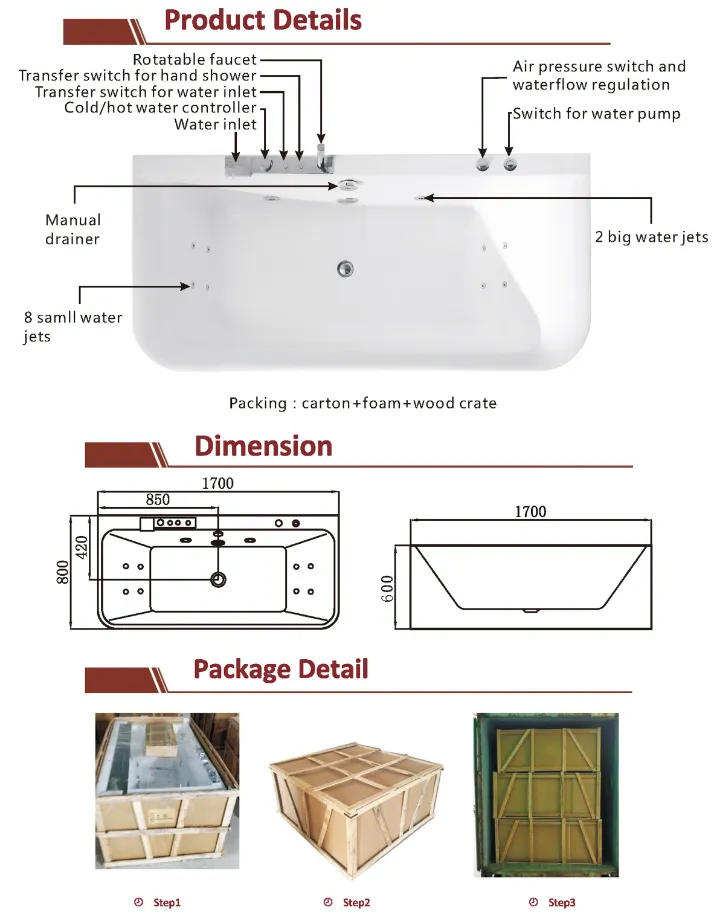 Foshan Elegent and Morden SPA Jacuzzi Massage Acrylic Bathtub (K1308)