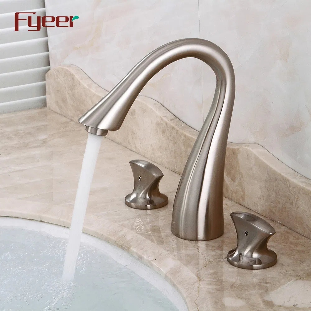 Fyeer Thress Holes Brushed Two Handle Widespread Basin Faucet