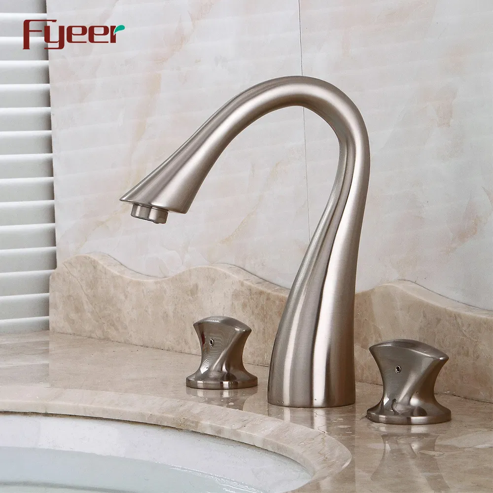 Fyeer Thress Holes Brushed Two Handle Widespread Basin Faucet