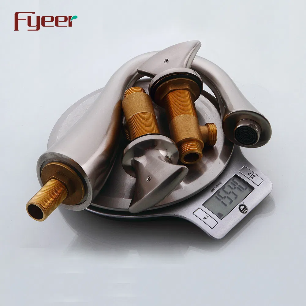 Fyeer Thress Holes Brushed Two Handle Widespread Basin Faucet