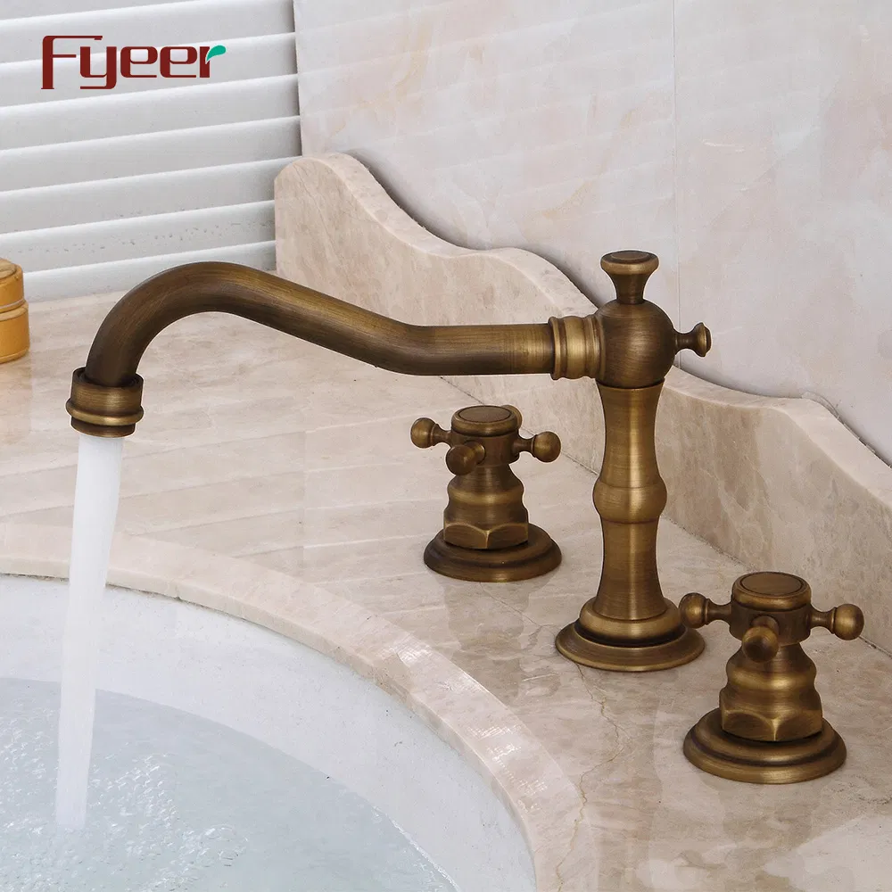 Fyeer Widespread Antique Brass Basin Water Tap