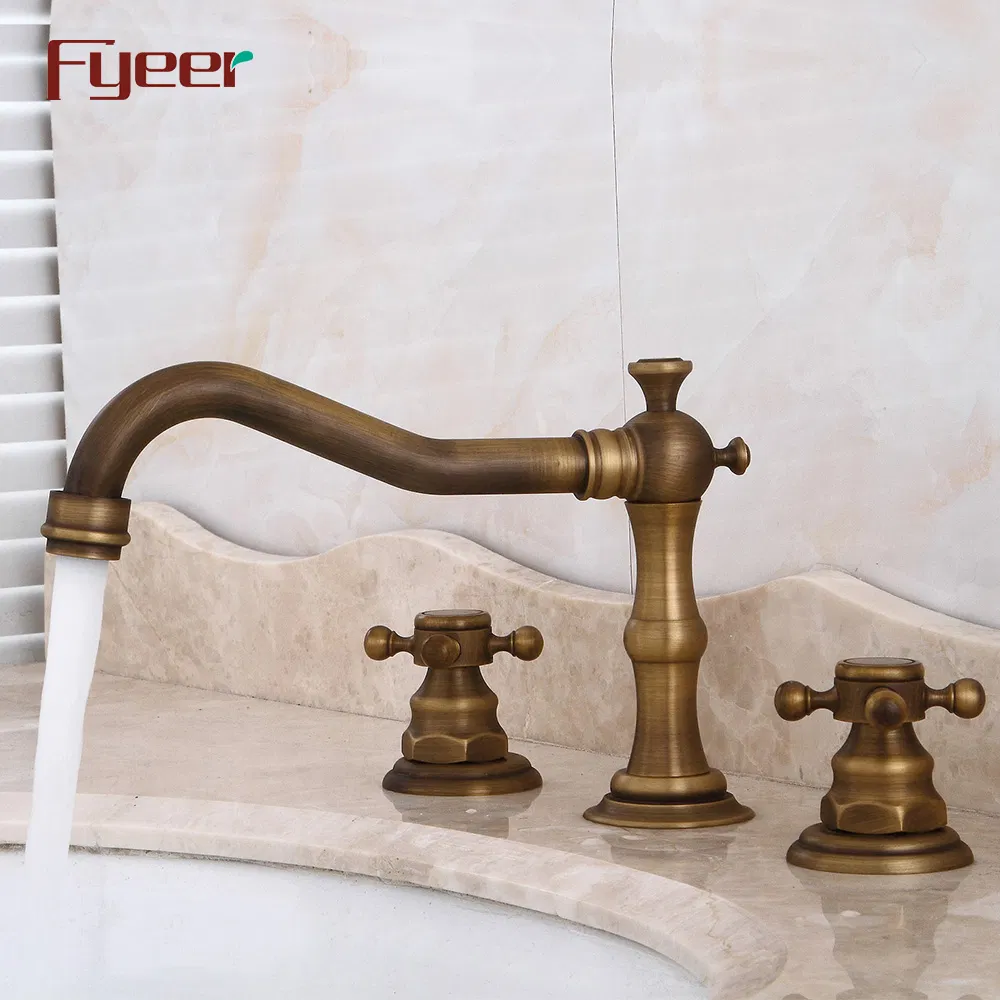 Fyeer Widespread Antique Brass Basin Water Tap