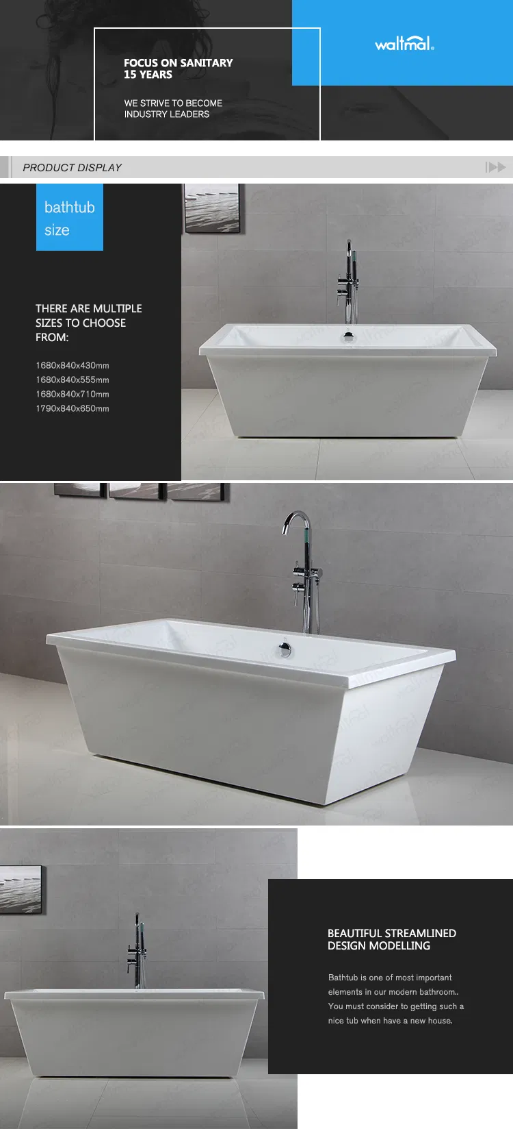 Hot Tub Floor Standing Alone Freestanding Bathtub Wtm-2001A