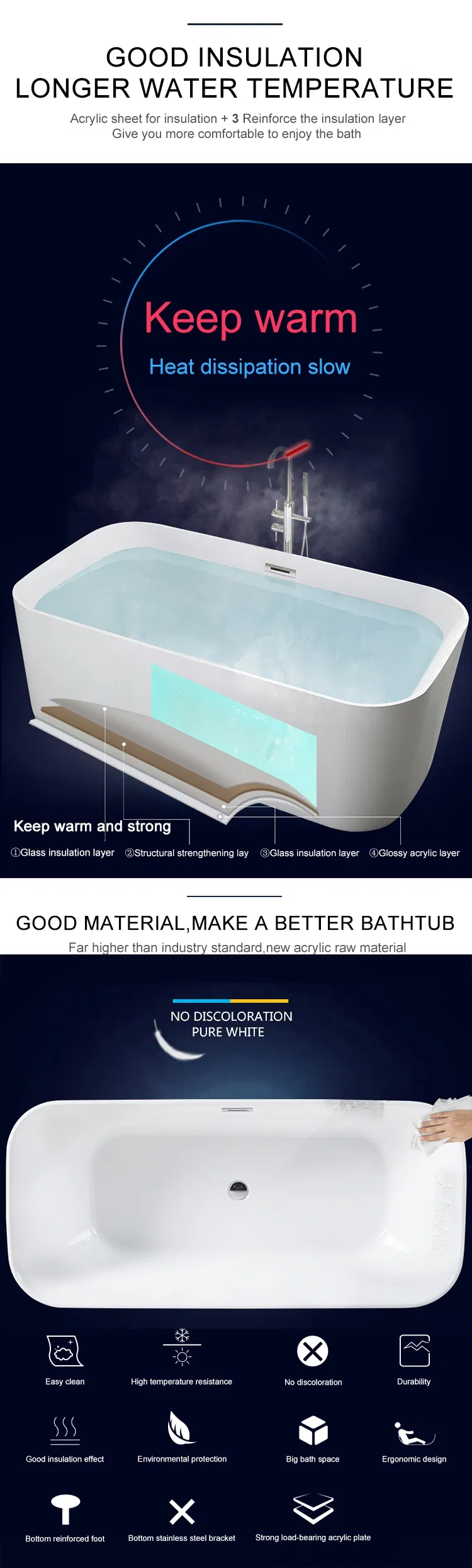 Hot Tub Floor Standing Alone Freestanding Bathtub Wtm-2001A