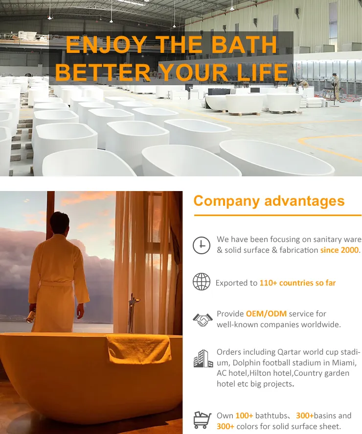 Hotel Solid Surface Sanitary Wares Adult Bathroom Freestanding Bathtub