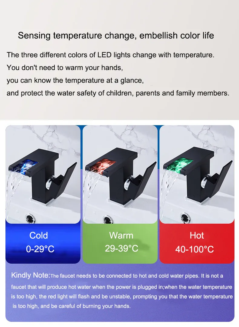 Hydropower LED Colors Bathroom Deck Mounted Basin Mixer Basin Faucet