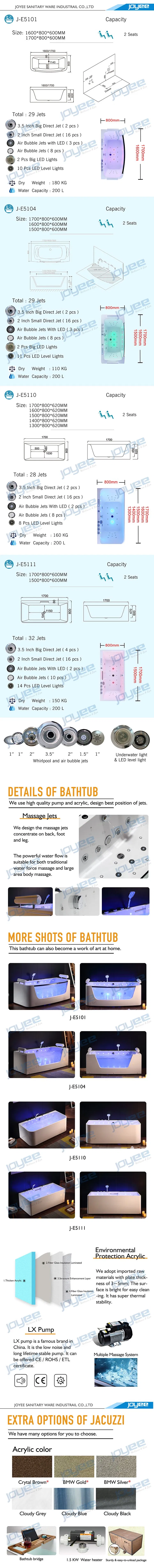 Joyee China Export 1 2 Persons Bathroom Bathtub Hydromassage Bathtub with Glass Window