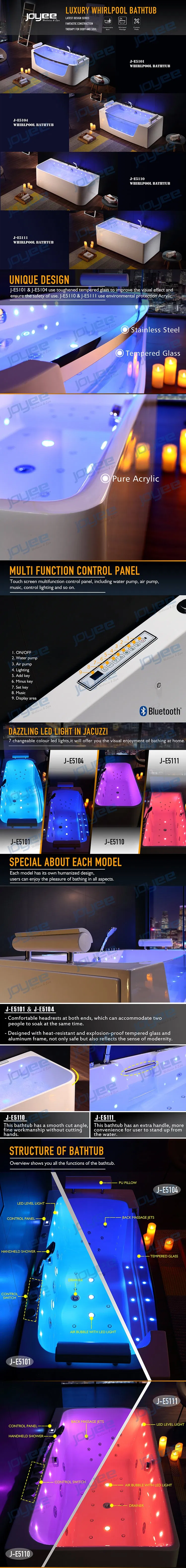 Joyee China Export 1 2 Persons Bathroom Bathtub Hydromassage Bathtub with Glass Window