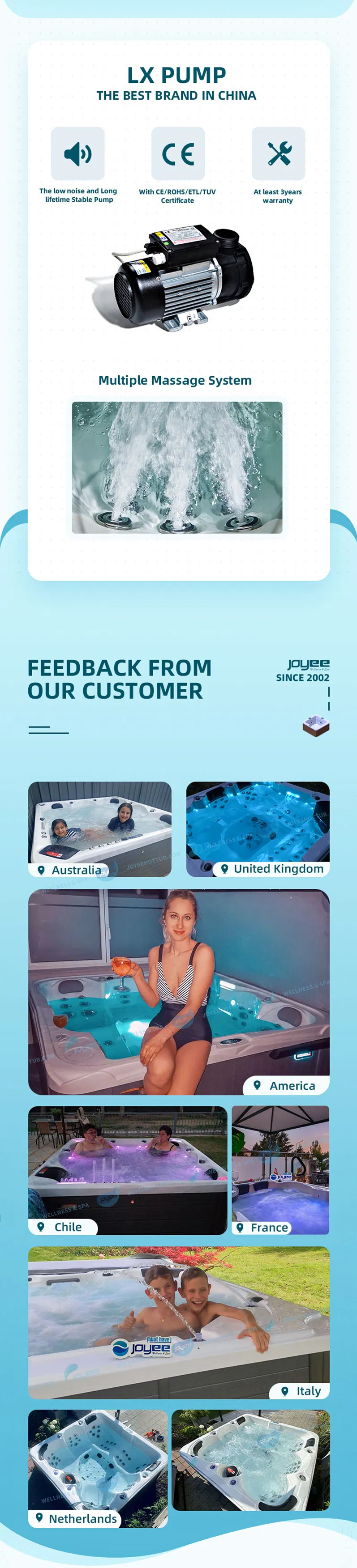 Joyee Europe Free Sex 5 People Home Outside Jet Whirlpool SPA Bath Outdoor Jacuzzi Hot Tub SPA