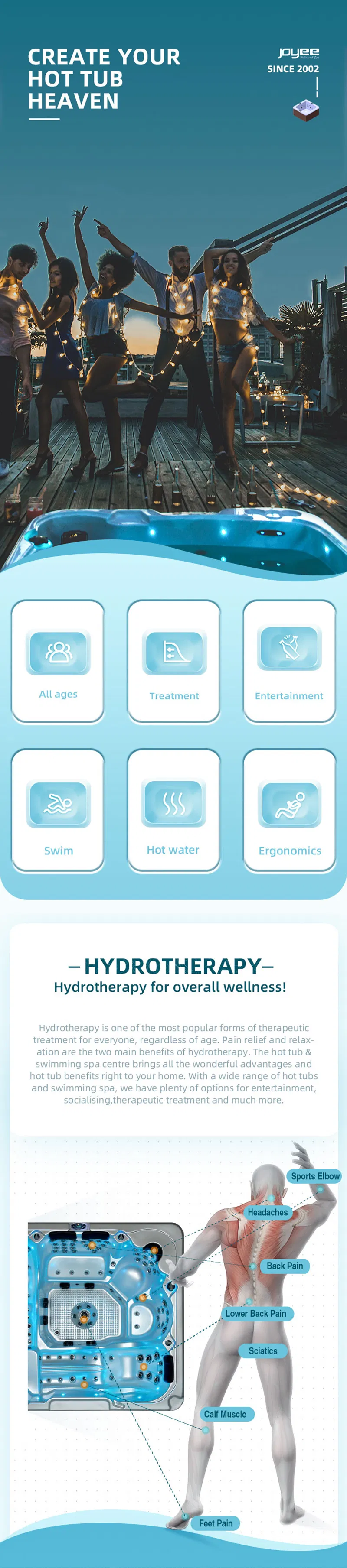 Joyee Europe Free Sex 5 People Home Outside Jet Whirlpool SPA Bath Outdoor Jacuzzi Hot Tub SPA