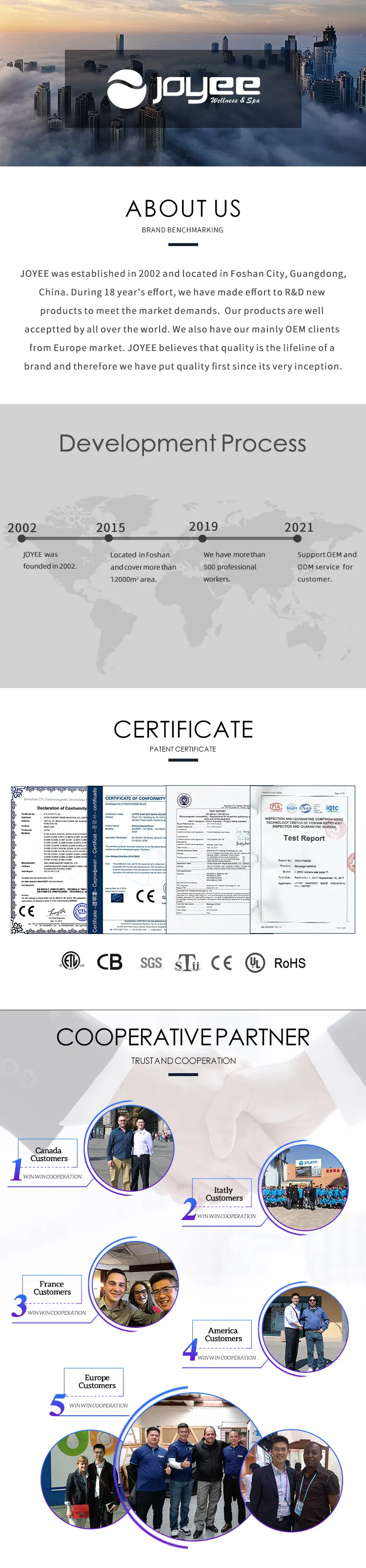 Joyee Europe Free Sex 5 People Home Outside Jet Whirlpool SPA Bath Outdoor Jacuzzi Hot Tub SPA