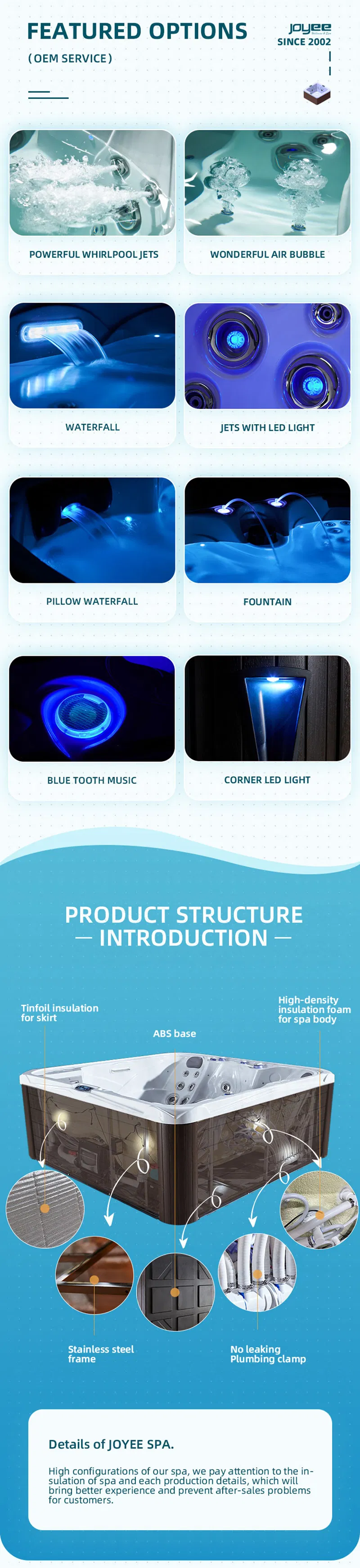 Joyee Europe Free Sex 5 People Home Outside Jet Whirlpool SPA Bath Outdoor Jacuzzi Hot Tub SPA