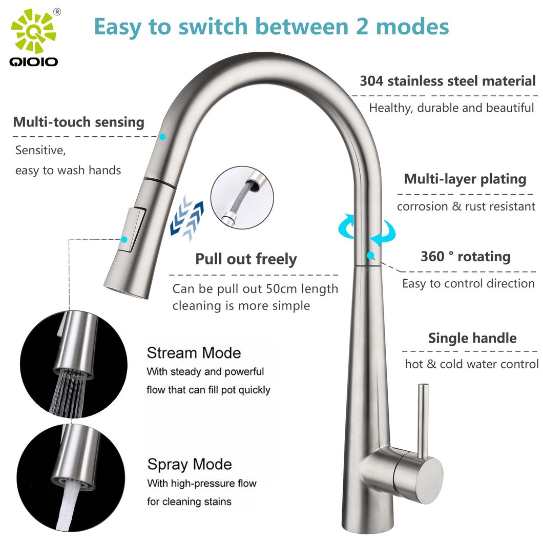 Kaiping Sanitary Ware Faucet Factory High Quality 304 Stainless Steel Pull out Kitchen Sink Faucet Mixer