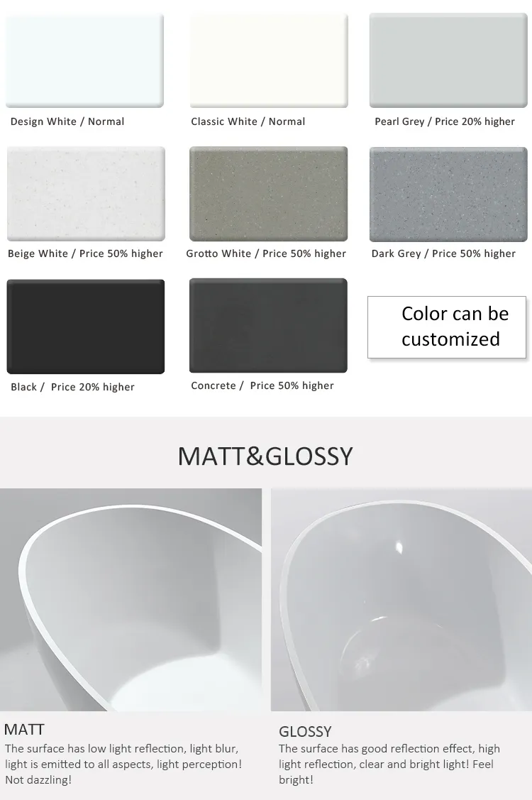 Kingkonree Freestanding Solid Surface Bathtub Bathroom Tub