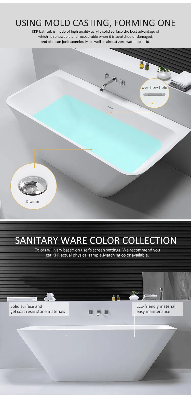 Kingkonree Freestanding Solid Surface Bathtub Bathroom Tub